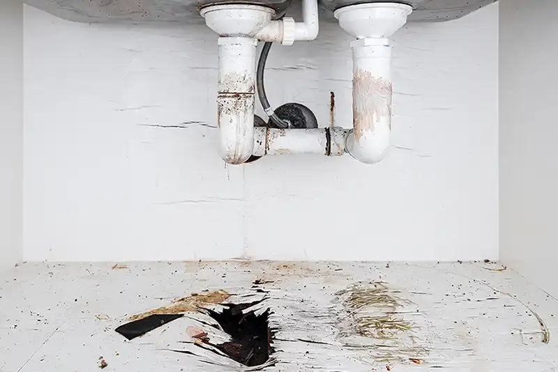 water leak damage under sinks 800x533px